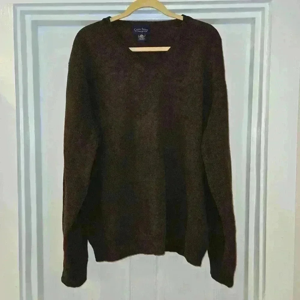 Club Room by Charter Club 100% Lambs Wool V-Neck Sweater Brown Size XXL